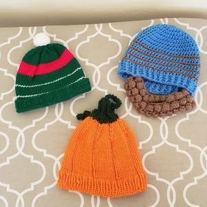 Baby hats - pumpkin, blue with beard, Christmas